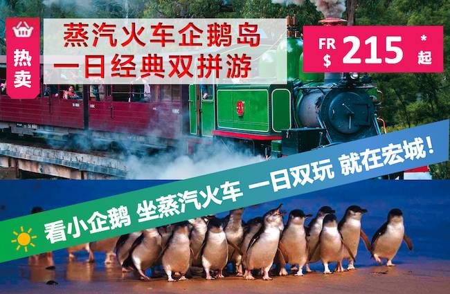 【11月1,4,6,11,13,14,16, 18日成团报名中】墨尔本蒸汽小火车+企鹅岛一日经典双拼游